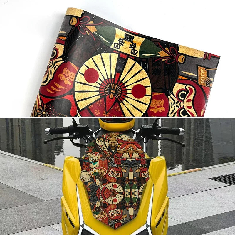 JDM Graffiti Painting Car Film Wrap Waterproof Modification Protective Stickers for Auto Bicycle Motorcycle Skateboard Universal