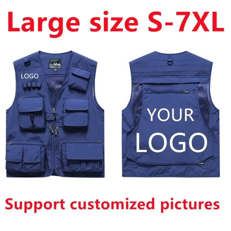 Custom Logo Men's Fleece Vest Winter Warm Sleeveless Jacket Casual Outdoor Sports Waistcoat Male Plus Size 7XL Brand Clothing