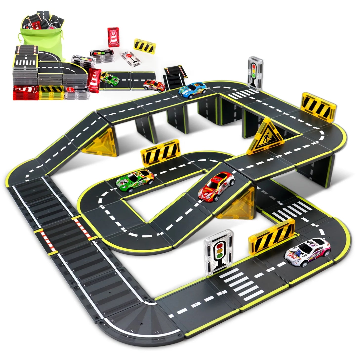 Magnetic Building Blocks Toys Magnetic Force Plate Track, with Small Car Creative DIY Track Building Assembly Toys