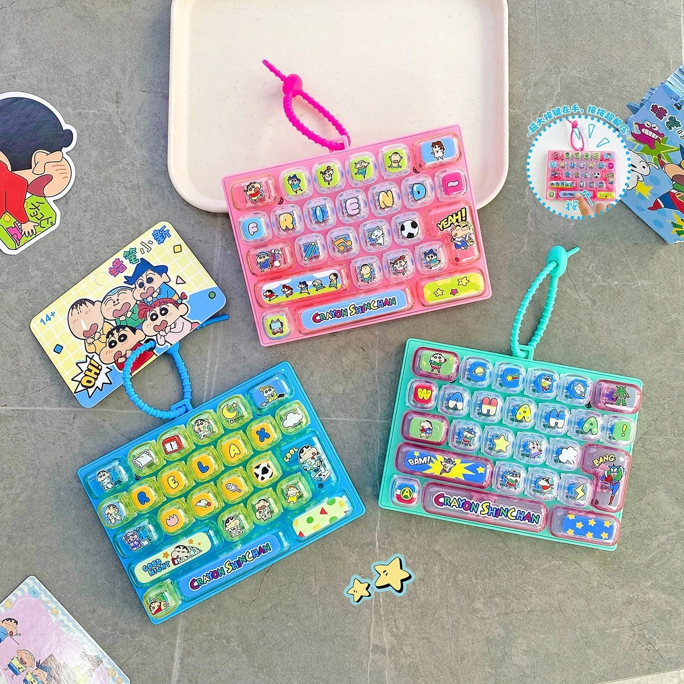 Crayon Shin-chan 26 Key Mechanical Keyboard Keychain Fidget Toy Cute Bag Pendant Stress Relief Gift for Kids Fans anime figure