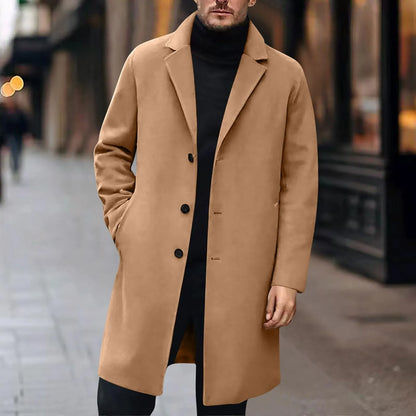 Men Wool Blends Coats Trench Pea Coat 2025 Spring Winter New Solid Color High Quality Men's Wool Jacket Luxurious Brand Clothing