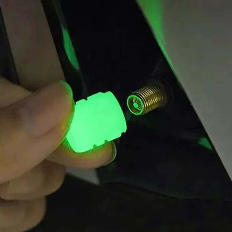 Luminous Car Tire Valve Caps Fluorescent Wheel Tire Decor Night Glowing Tyre Valve Stem Caps for Car Motorcycle Bike Accessories