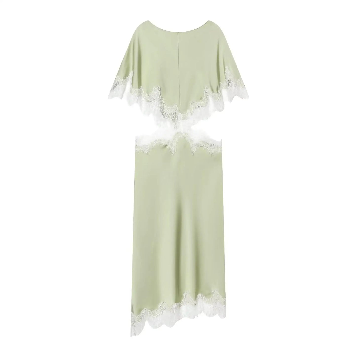 New Women Sexy Cut Out Dresses Solid Lace Spliced Short Cape Sleeve Asymmetric Midi Dresses Summer Ladies Elegant Party Dress