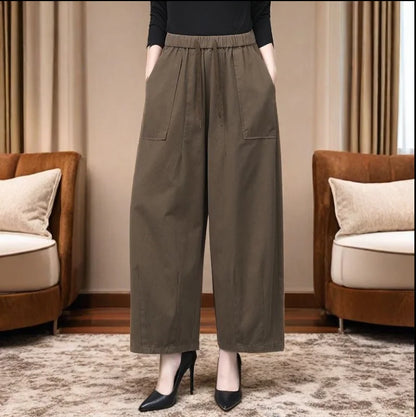 High Waist Wide Leg Pants Women Loose Slimming Nine Points Casual Pants plus Size Versatile Midlife Mom Pants Commute Style