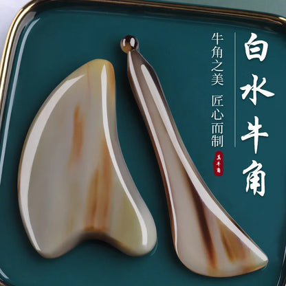 Natural White Water Buffalo Horn Scraping Board, Facial Beauty Special Eye Muscle Pulling Stick, Beauty Stick, Scraping Board