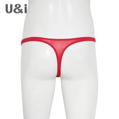 U＆I Men's Sexy Thong Underwear Ultra-Thin Micro-Transparent One-Piece Upward No Pouch Innerwear