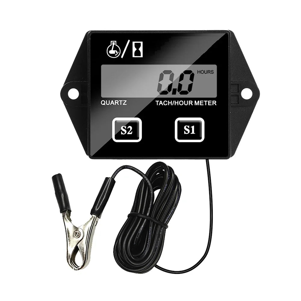 Moto Inductive Digital Tachometer SVC TOT JOB Engine Hour Meter Gauge Backlight Resettable RPM for Motorcycle Lawn Mower