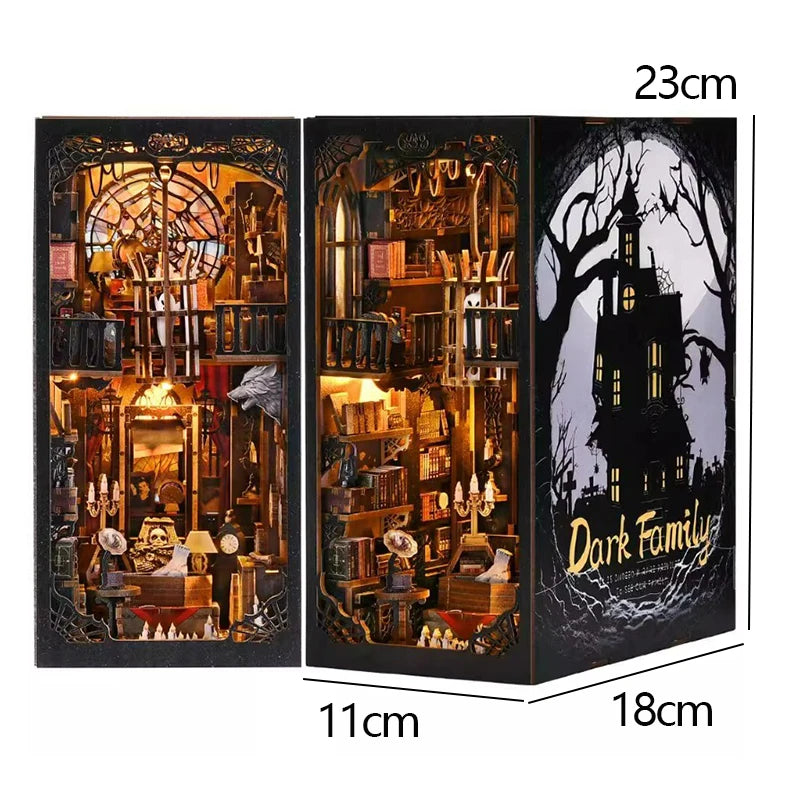 DIY Book Nook Kit Miniature Wooden 3D Puzzle Bookshelf Dollhouse Model Bookend Building Home Decoration For Christmas Gift