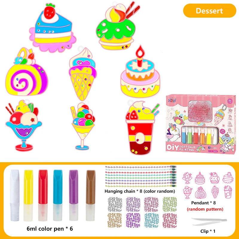 No-bake Crystal Glue Painting Set Children's Handmade DIY Jewelry Hangings Coloring Paint Painting Cream Glue Girl Gift