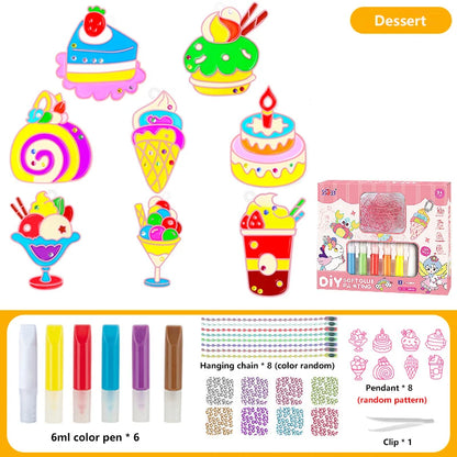 No-bake Crystal Glue Painting Set Children's Handmade DIY Jewelry Hangings Coloring Paint Painting Cream Glue Girl Gift