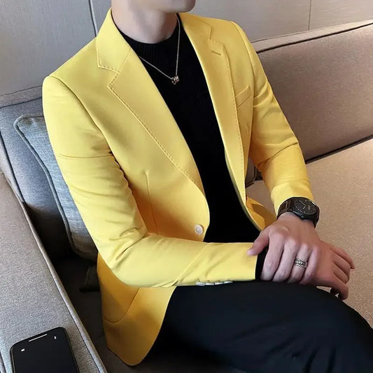 Party Yellow Male Blazer Coat Short Cropped Men's Suit Jackets Vintage Fashion 2025 Korean Style Clothes Fashionable Spring New