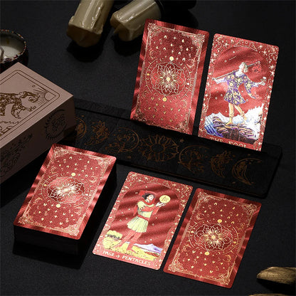 7*12cm Premium Red Gold Foil Tarot Cards PVC Glitter Laser Holographic Divination Deck with Guidebook Luxury Gift Box Board Game