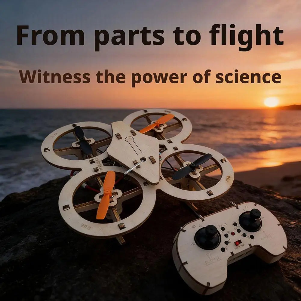 DIY Wooden RC Drone Quadcopters Building Kit - STEM Educational Science Experiment Aircraft Model Gift for Kids Students