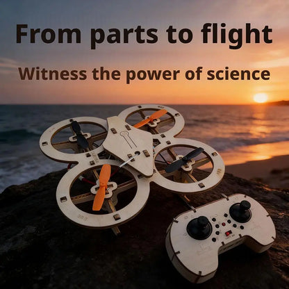 DIY Wooden RC Drone Quadcopters Building Kit - STEM Educational Science Experiment Aircraft Model Gift for Kids Students