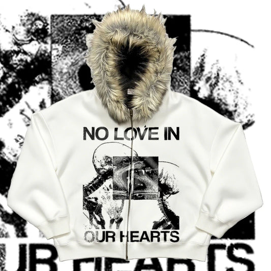 Movie clip Y2k element plush thick warm fur collar hooded sweater lazy cardigan plush couple emo autumn and winter coat