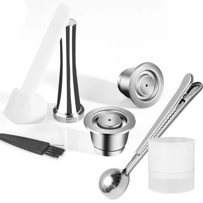 Reusable Coffee Capsule For Nespresso Espresso Crema Cups Stainless Steel Refillable Coffee Pods Filters With Tamper Dosing Ring