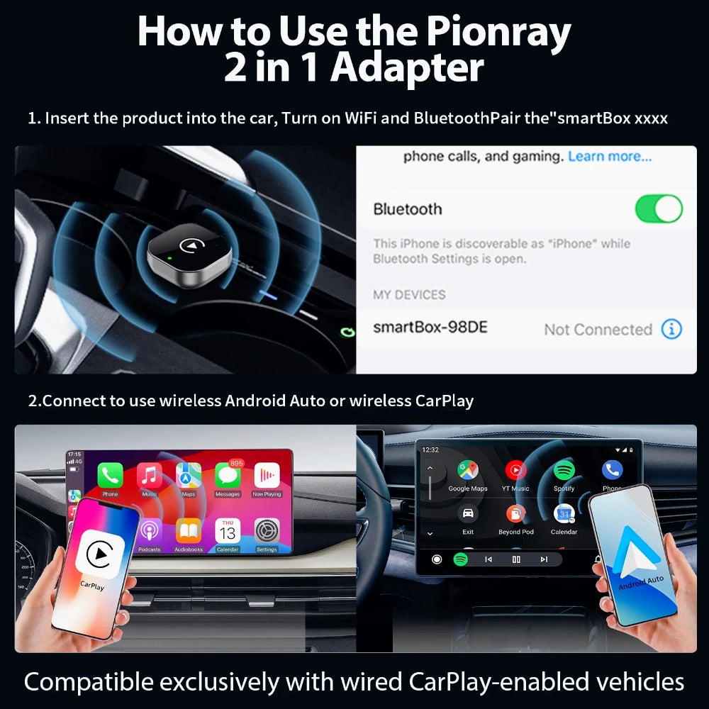 2026 New Wireless Car Adapter, Auto Connect for iPhone & Android, 5GHz WiFi