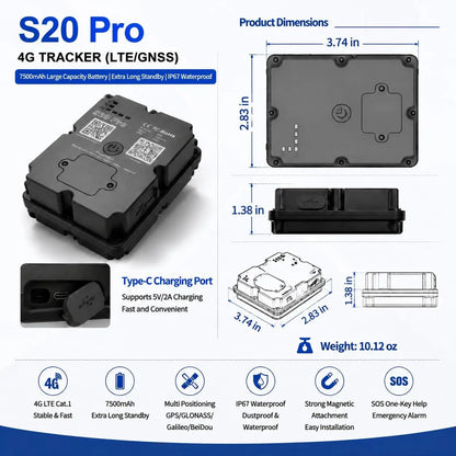 Car Tracker GPS 4G Tracking Device 7500mAh Waterproof GPS Vehicle Tracker Magnet Long Standby Battery Real Time Position APP