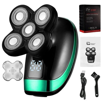Tinsol 5 in 1 Men's Rechargeable Electric Shaver 5 Floating Head Beard, Nose and Whisker Trimmers 4D Skinhead Shaver Groomer