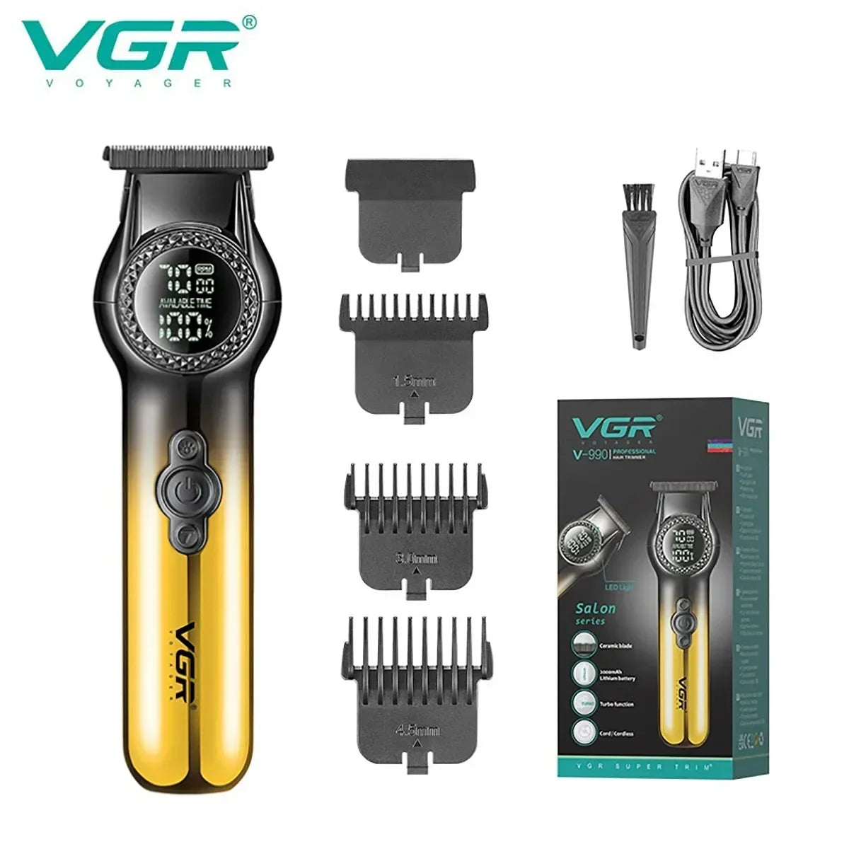 VGR Hair Trimmer Professional Trimmer 8000 RPM Hair Cutting Machine Electric Barber Clippers LED Cordless Clipper for Men V-990