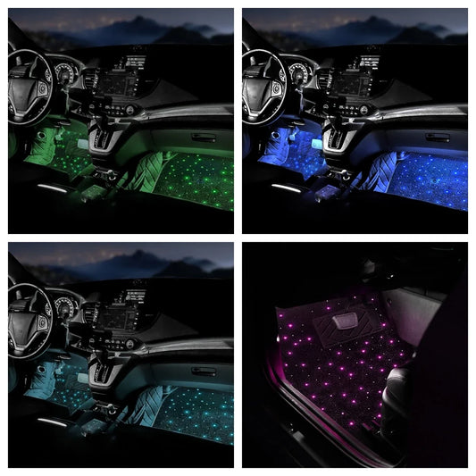 2/4PCS Fiber Optic Twinkle Car Mats WaterProof LED Star Rugs APP Remote Control RGB Music Sync Universal Fit for SUV Sedan Van