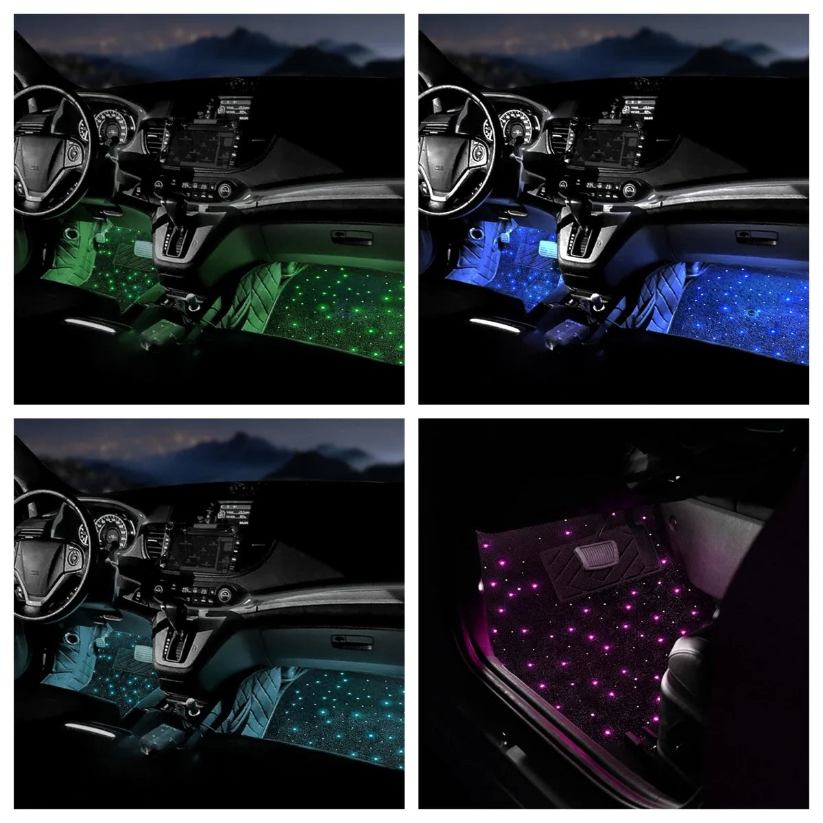 2/4PCS Fiber Optic Twinkle Car Mats WaterProof LED Star Rugs APP Remote Control RGB Music Sync Universal Fit for SUV Sedan Van