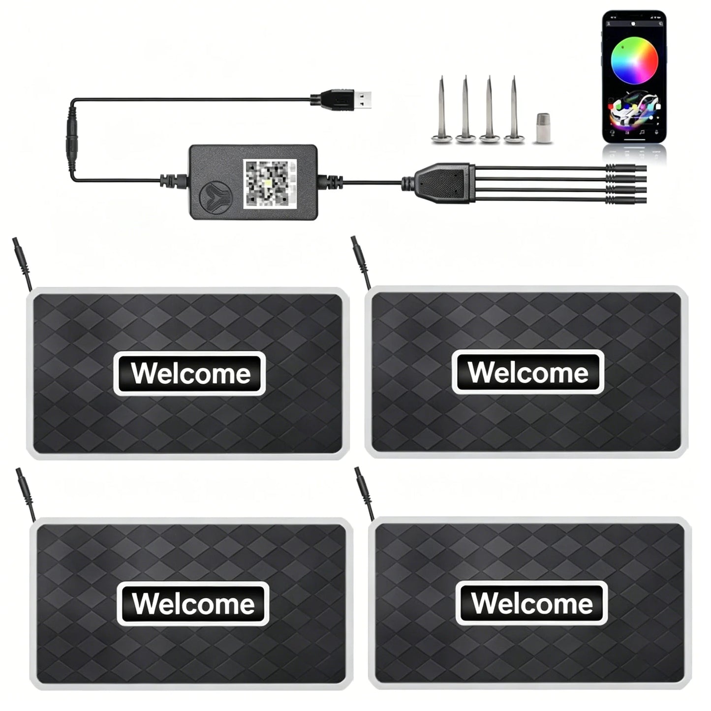 2/4 in 1 Car Floor Mat Ambient Light RGB LED Light App Control Customizable Interior Decorative Atmosphere Lamp Auto Accessories