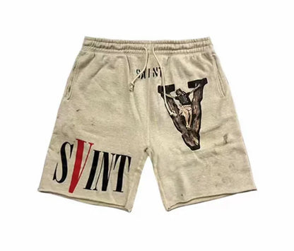 Summer Washed Sain Letters Printed Street Casual Shorts Men Women High Quality 1:1 Drawstring Breeches Sweatpants