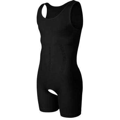 Miss Moly Men Compression Bodysuit Wide Strap Anti-Chafing Full Body Shaper Muscle Knitting Shapewear Open Crotch Underwear