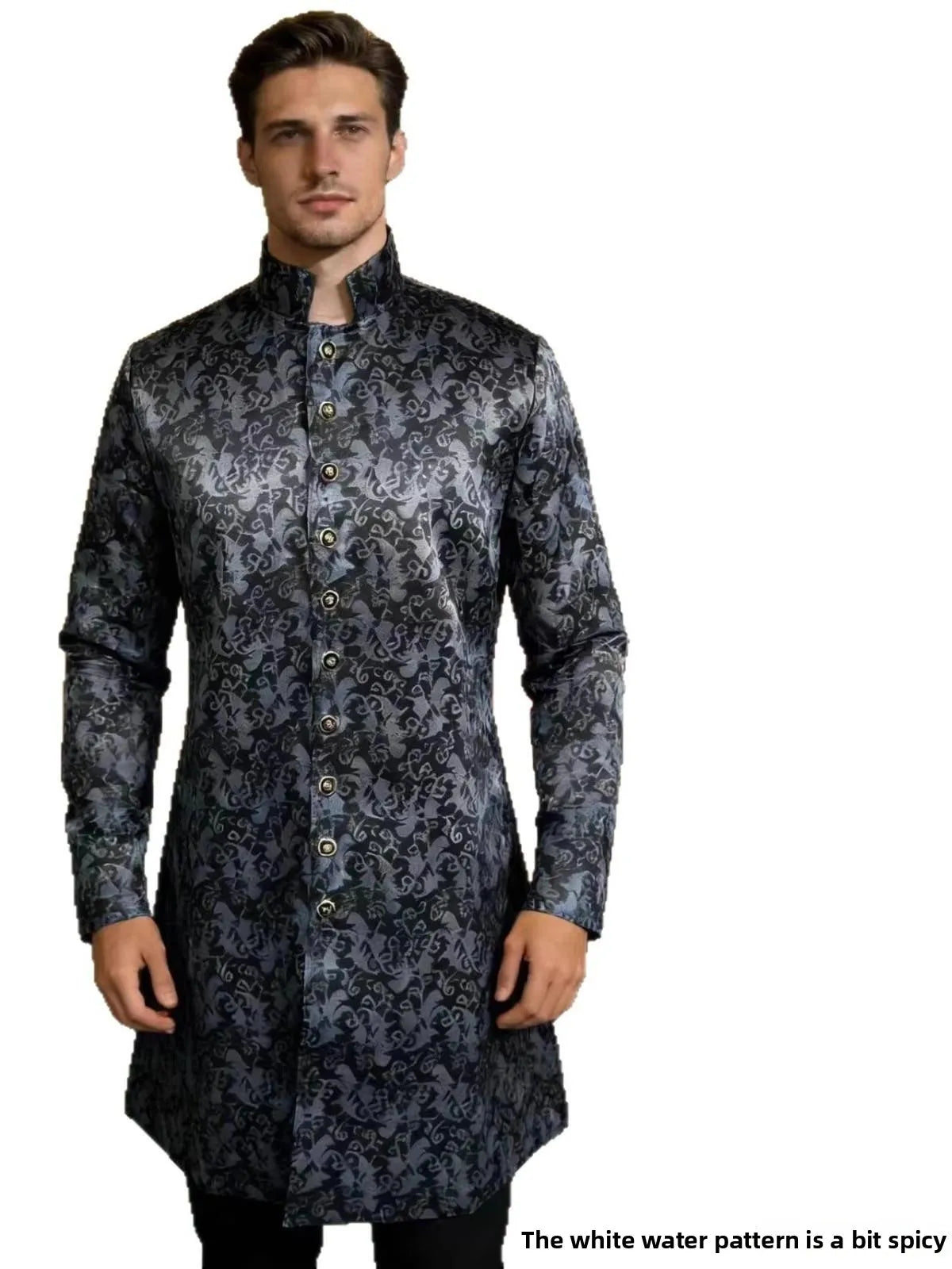 Medieval Men's Kurta Sherwani Jacket Shiny Wedding Robe  Collar Ethnic Clothing Polyester Fiber 100% Printed Design