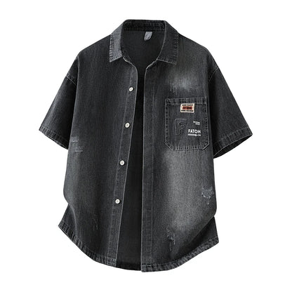 Men's Denim Shirt Summer Fashion Breathable Cotton Blend Short Sleeve Shirt Street Trendy Daily Outing Comfortable Jean Shirt