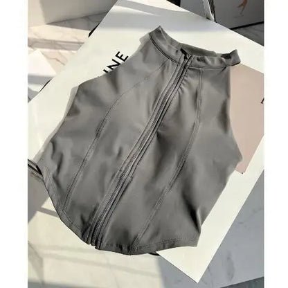 Women's Summer Sports Bra Top with Chest Pad Front Zipper Slim Fit Yoga Fitness Running Training Vest Comfortable Underwear