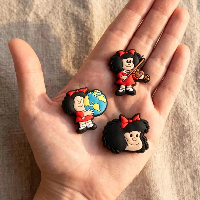 16-100Pcs Cartoon Mafalda Shoe Charms For Clog Sandals Shoes Decorations Accessories Buckle For Friend Party Gifts