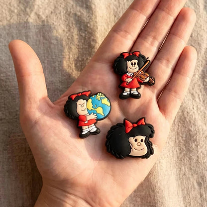 16-100Pcs Cartoon Mafalda Shoe Charms For Clog Sandals Shoes Decorations Accessories Buckle For Friend Party Gifts