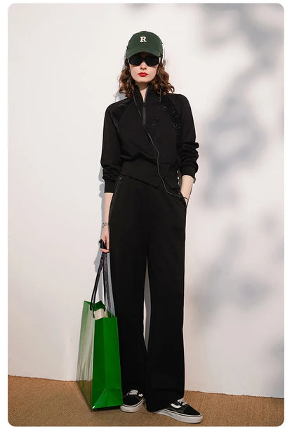 LOUIS YAO Women Two Pieces Set 2024 Autumn Stand Collar Long Sleeve Long Pants Set Sweatshirt Sporty Fashion Set