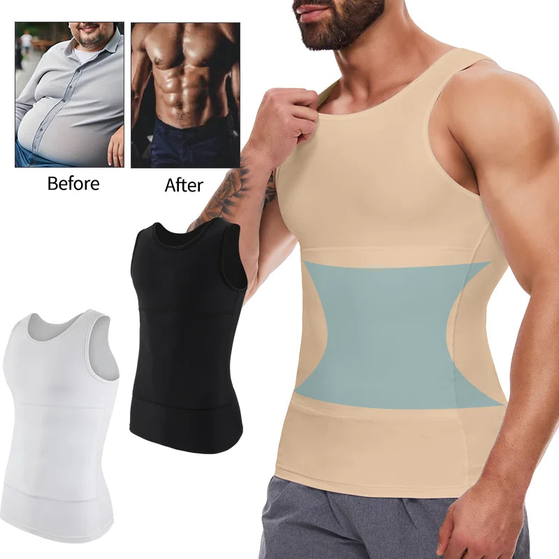 Men's Compression Tank Top Sleeveless Shapewear Underwear Cool Farbic Breathable Vest Tummy Control Slimming Body Shaper M-4XL