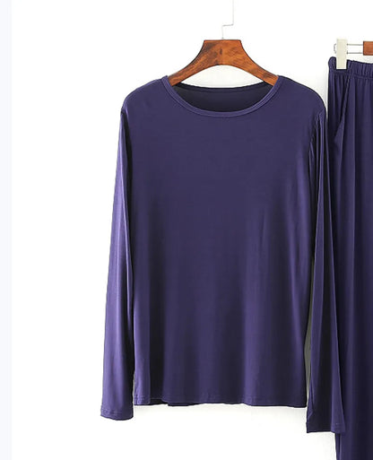 Loose Modal Sleepwear Set for Men And Women round Neck Long Sleeve Autumn Winter Home Clothes Comfortable Underwear Pajamas