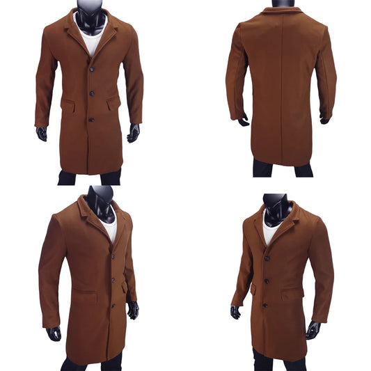 Eu Size Men's Coat plus Lining Jackets Winter Travel Gentleman Top Coat Warm Oversized Single-breasted Men's M-3XL