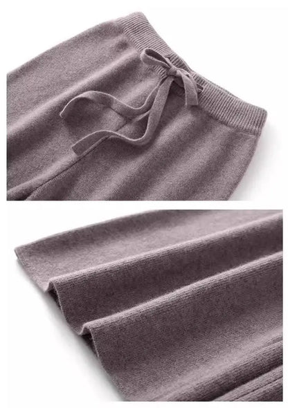High Waist Wool Knitted Wide Leg Pants Women's Outerwear Autumn Winter Thickened Floor-Length Straight Cut Casual Trousers