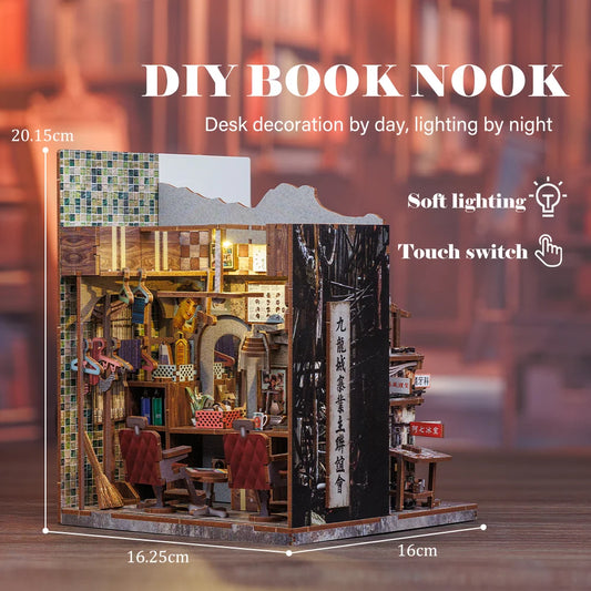 CUTEBEE 3D Bookends DIY Dollhouse With LED Light 3D Puzzle Model Building Wooden Bookshelf Bookend Toy Adults Birthday Gifts