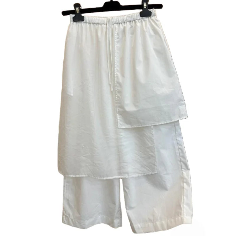 Summer European Style Women Two-piece Spliced Pants High Waist Loose Straight Leg Cropped Trousers Design Slim Casual Pants