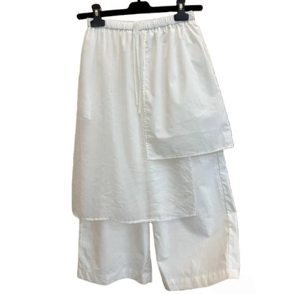 Summer European Style Women Two-piece Spliced Pants High Waist Loose Straight Leg Cropped Trousers Design Slim Casual Pants