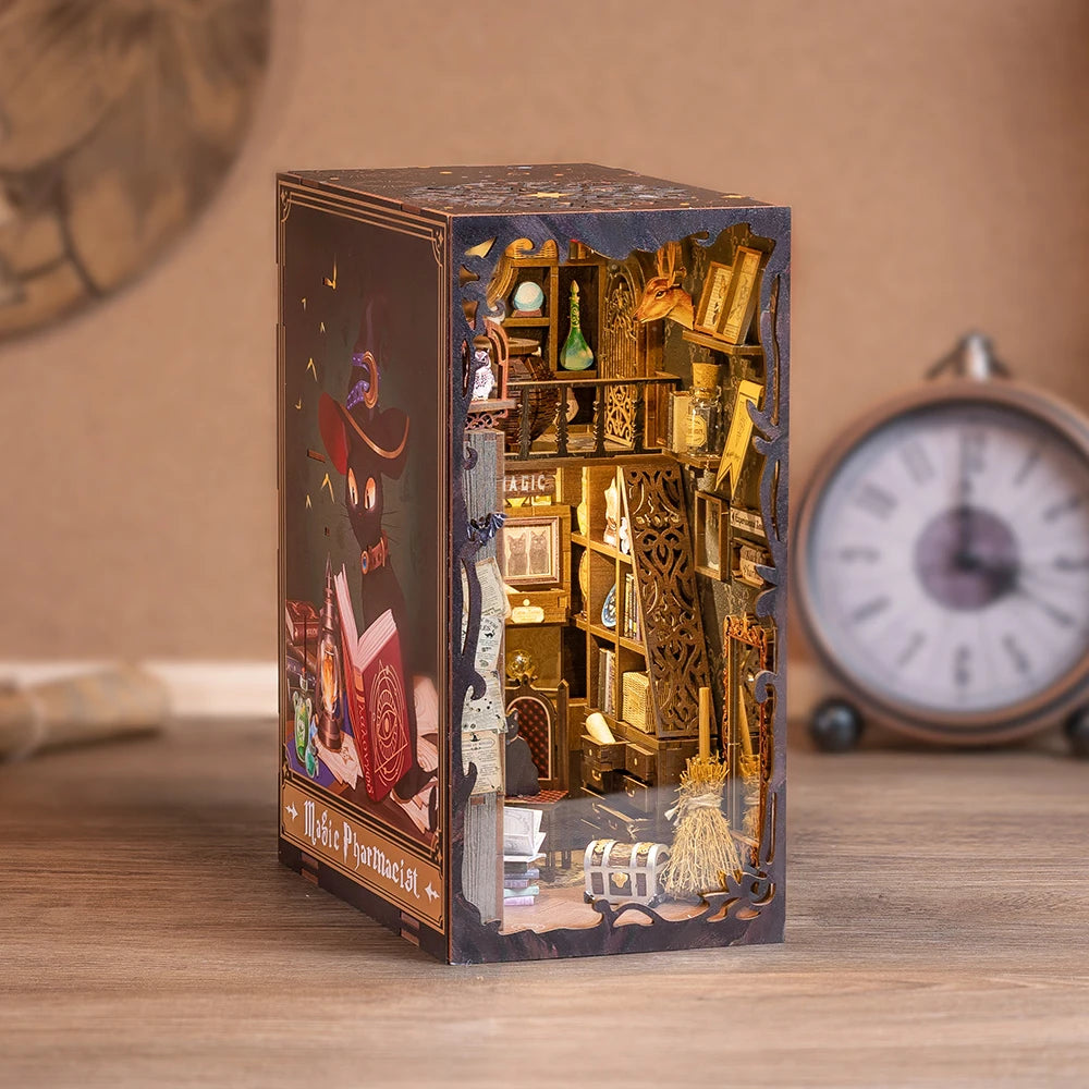 CUTEBEE DIY Book Nook Kit Miniature Doll House Home Touch Light Dust Cover Model Building Toys Gifts Magic Pharmacist