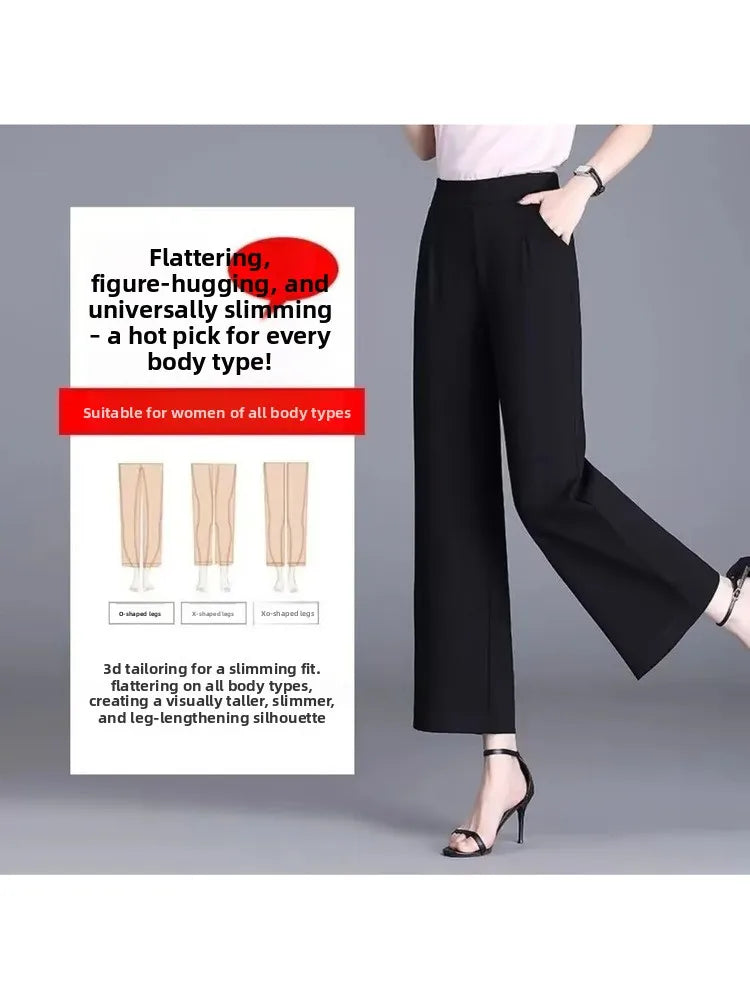 High Waist Wide Leg Pants Women's Loose Casual Straight Nine Points Super plus Size Slimming Trousers Korean Sle Spring Aut...