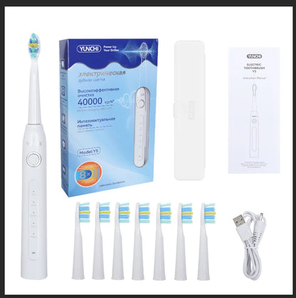 YUNCHI ultrasonic electric toothbrush with 5 operation modes and 40000 high-frequency vibrations.USB charging, waterproof