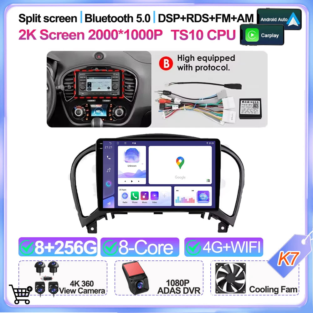 For Nissan Juke Yf15 2010 2011 2012 2013 2014 Carplay Auto 5g+wifi Gps Car Radio Navigation Multimedia Video Player Stereo Bt