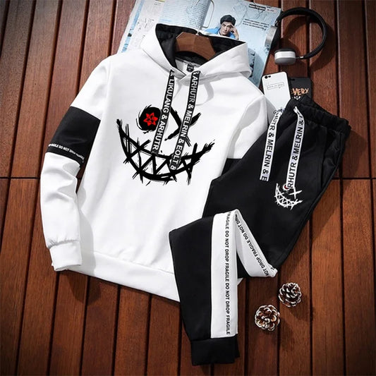 Evil Smile Printed Hoodie 2026 Trendy Mens Sweatshirt Jogger Set Winter Autumn Casual Sportswear Urban Streetwear Hooded Outfit