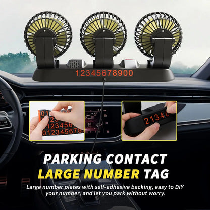 Car Fan 360° Adjustable 3 Head Air Fan Automotive Electric Fan USB/12V/24V Fan 2 Speeds Car Silent Fan For Home Desk Office&Car