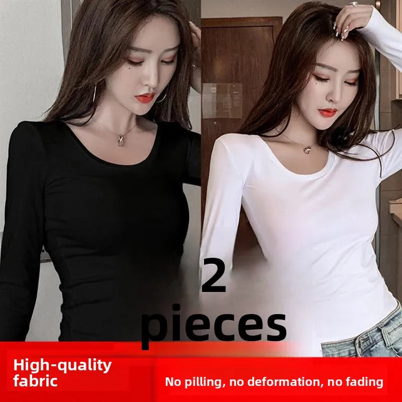 Women's Slim Fit Long Sleeve round Neck T-Shirt Base Layer Shirt Inner And Outer Wear Autumn Style Commute Korean Version