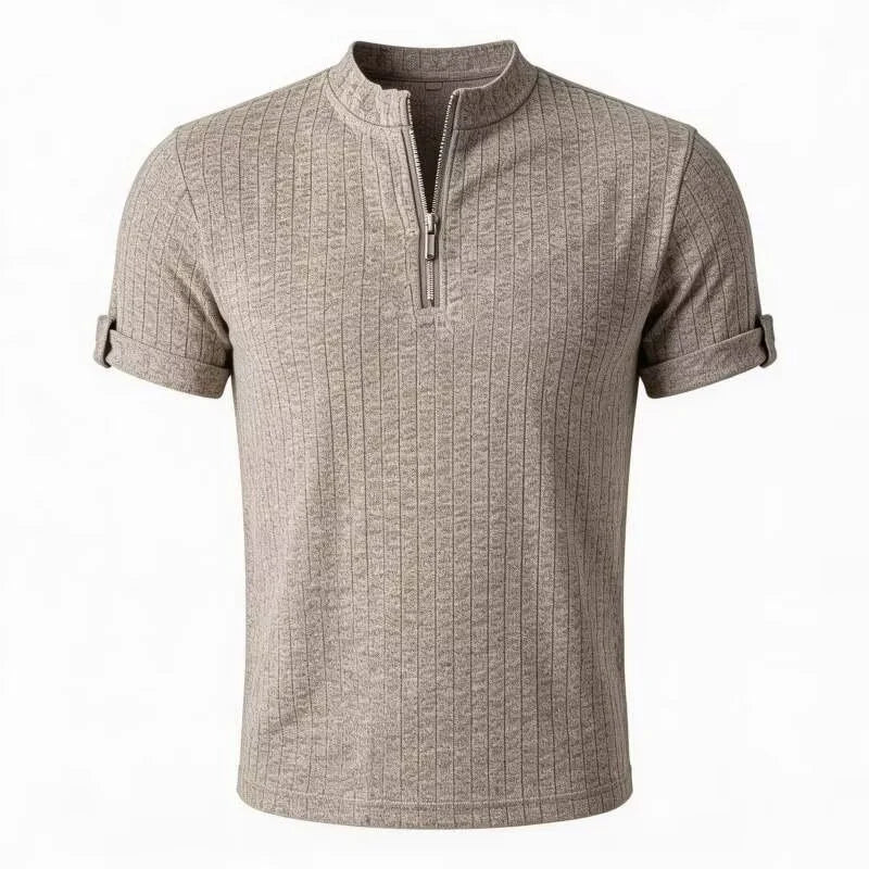 Summer Cleanfit Half-Zip Knit Striped T-Shirts For Men 2026 Solid Color Basis Gym Clothing Man Retro Street Y2K Casual Tee Tops